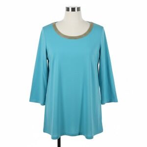 Belle by Kim Gravel‎ Top Large Turquoise Gold Beaded Tunic Popover Slub Knit QVC